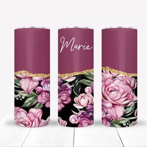 Signature Personalized Burgundy Tumbler Drinkware Set, Travel Mug, Bottle,